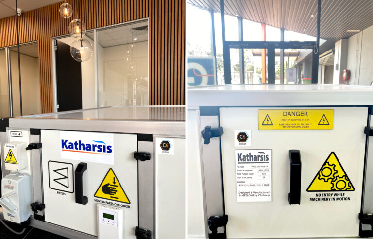 Katharsis air filtration unit in office giving staff covid-free air to breath in the office